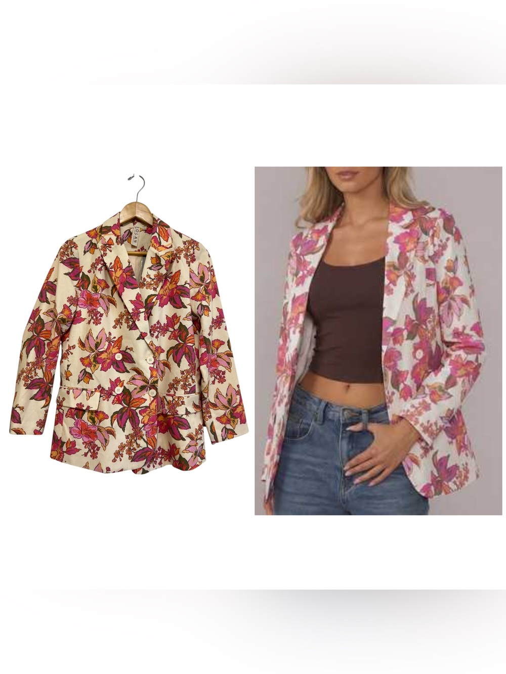 Anthropologie DOLAN Floral Print Double Breasted Boyfriend Blazer Petite Small